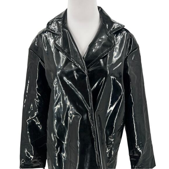 House of CB Womens Maniri Black Patent Vinyl Trench Coat Jacket Size Small S - Picture 5 of 12